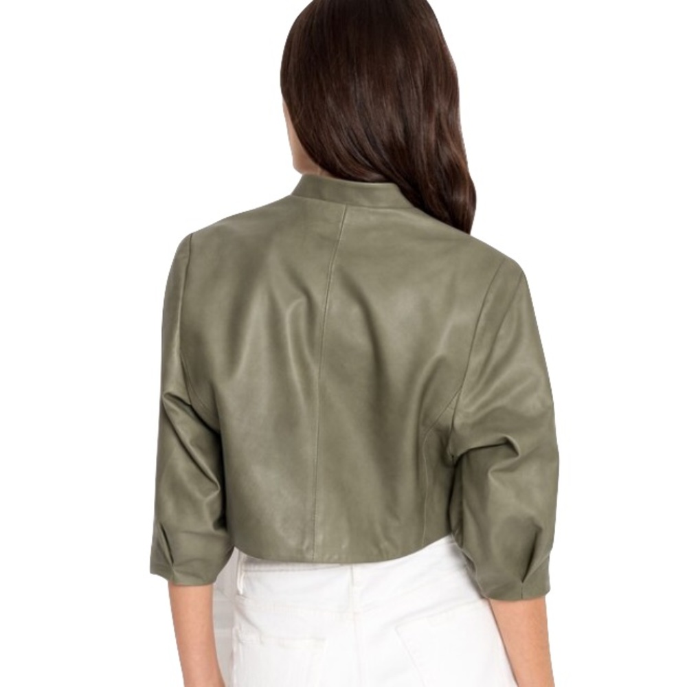 NWT Lamarque Green Cropped Leather Jacket/Blazer - Picture 2 of 9